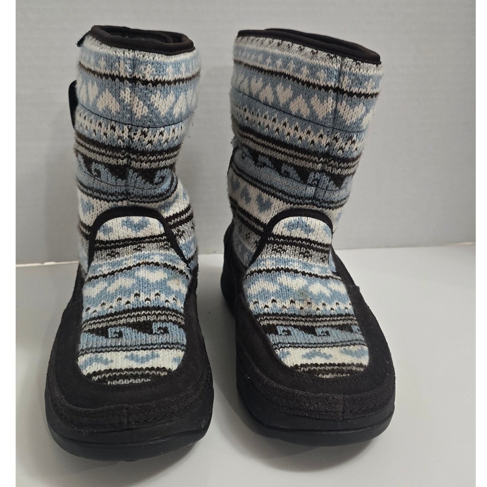 Skechers Tone-ups Cozy‎ Knit Winter Boots Womens Size 7 Blue Fair Isle Heritage